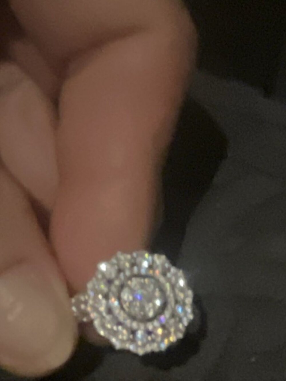 Silver-Tone Cocktail Ring Size 7, Round White/Clear Rhinestone Cluster